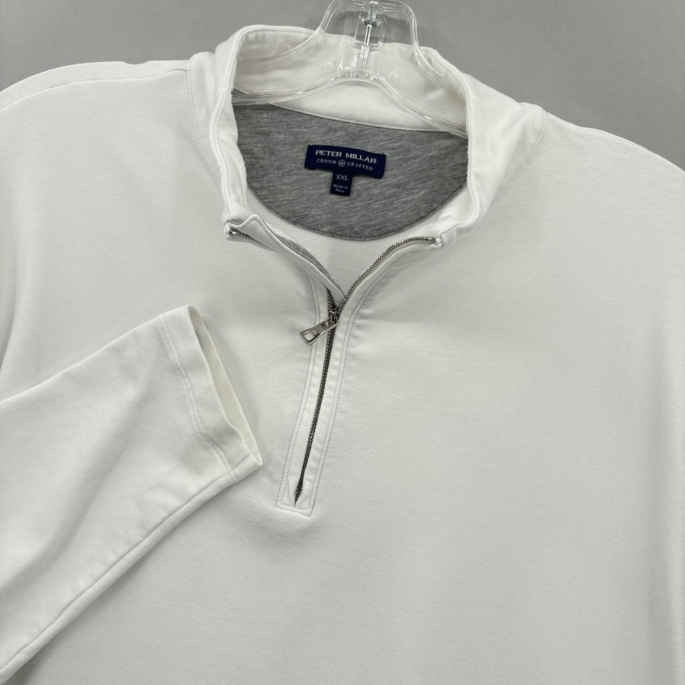 Peter Millar Sweater Mens 2XL White Cotton Modal 1/4 Zip Mock Neck Pullover